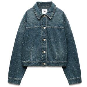 ZARA RHINESTONE JEWEL DENIM JACKET BLUE SIZE MEDIUM NEW WITH TAGS